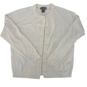 Designers Originals Luxelon M Vintage Cream White Pearl Button Cardigan Sweater